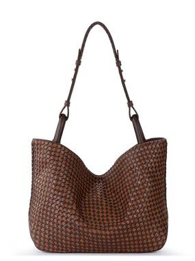The Sak Los Feliz Medium Mahogany Cognac Woven Leather Tote Shoulder Bag NWT